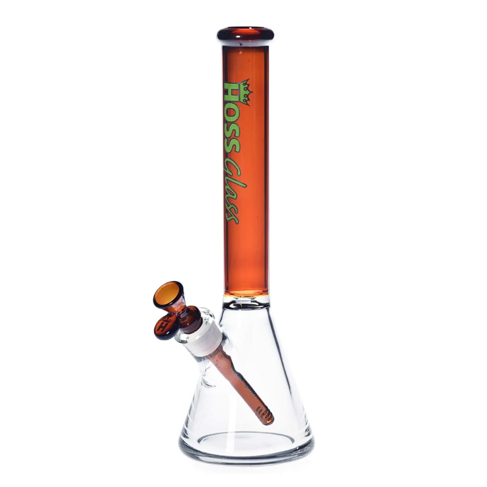 [H153 AMBER] 16" Hoss Glass Small Thick Beaker w/ Colored Top (Amber)