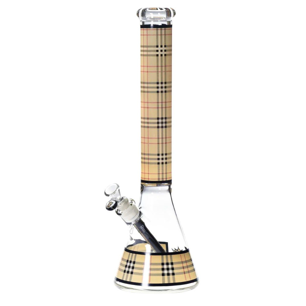 [H164 BEIGE] 18" 5mm Hoss Glass Tartan Beaker (Beige)