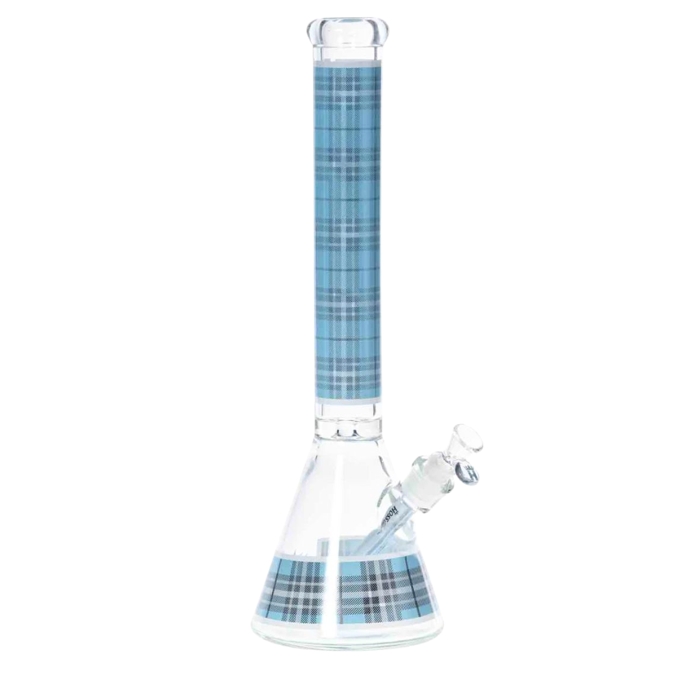 [H164 BLUE] 18" 5mm Hoss Glass Tartan Beaker (Blue)