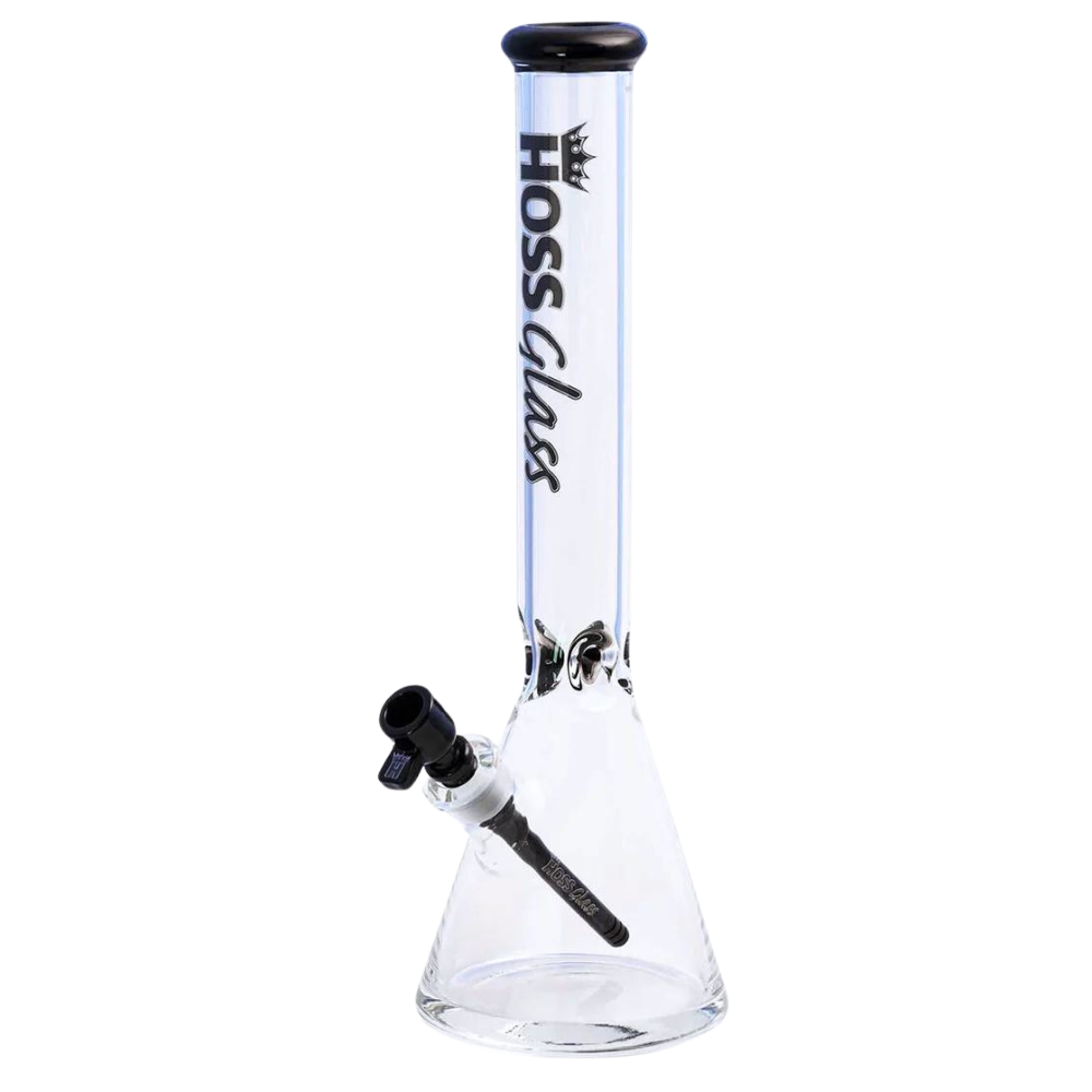 [H141 BLACK] 18" 7mm Hoss Glass Colored Rim Beaker (Black)
