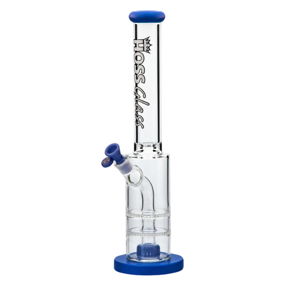 [H528 MILK BLUE] 18" Hoss Glass Double Disk Straight With Removable Parts (Milk Blue)