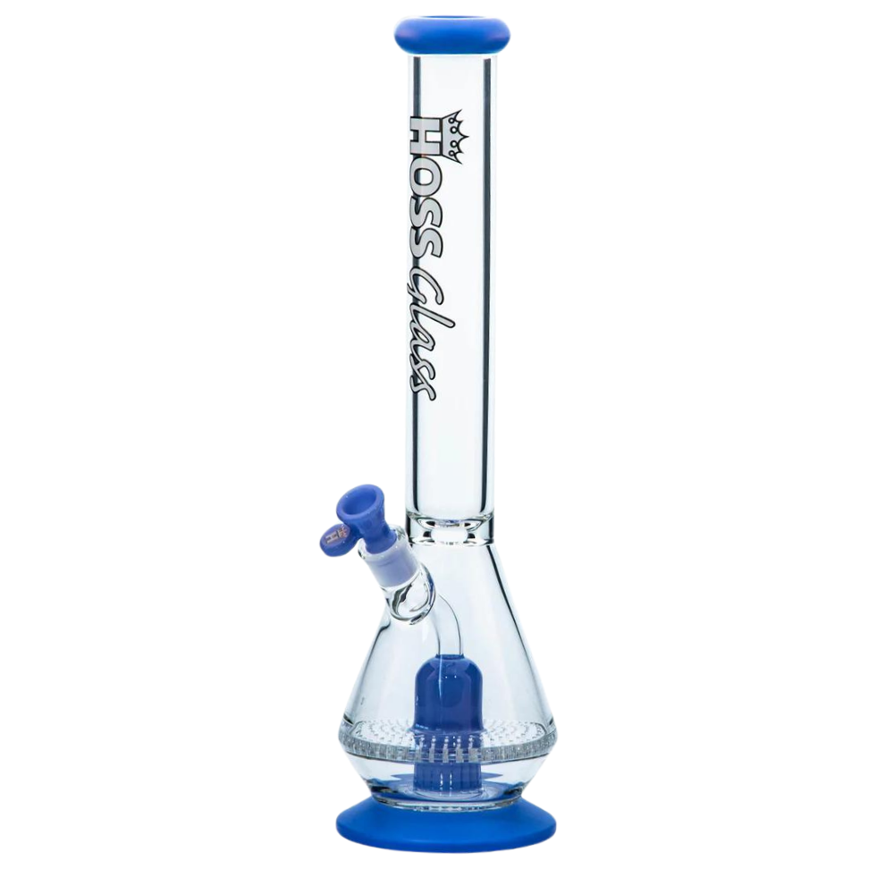 [H524 MILK BLUE] 18" Hoss Glass Honeycomb Beaker With Removable Parts (Milk Blue)