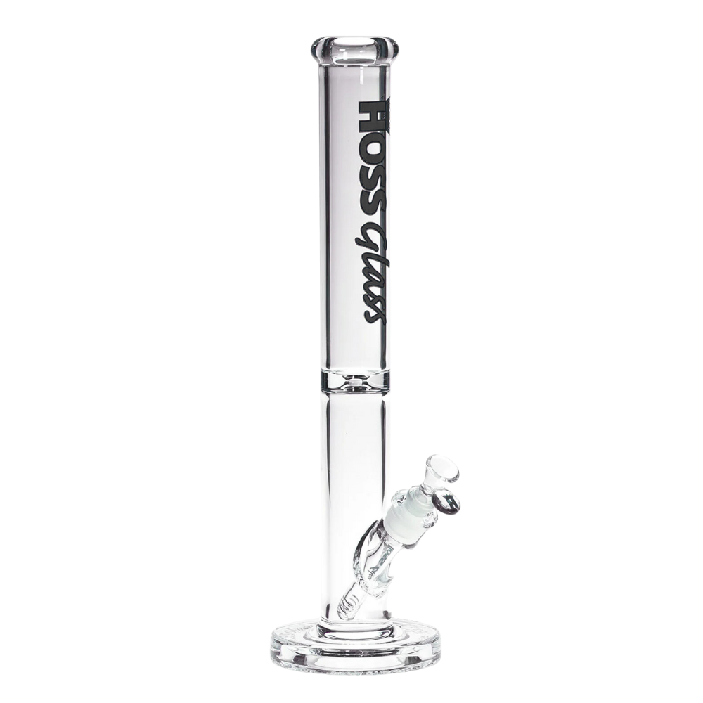 [H159 BLACK] 18" Hoss Glass Straight Tube with Embossed Base (Black)