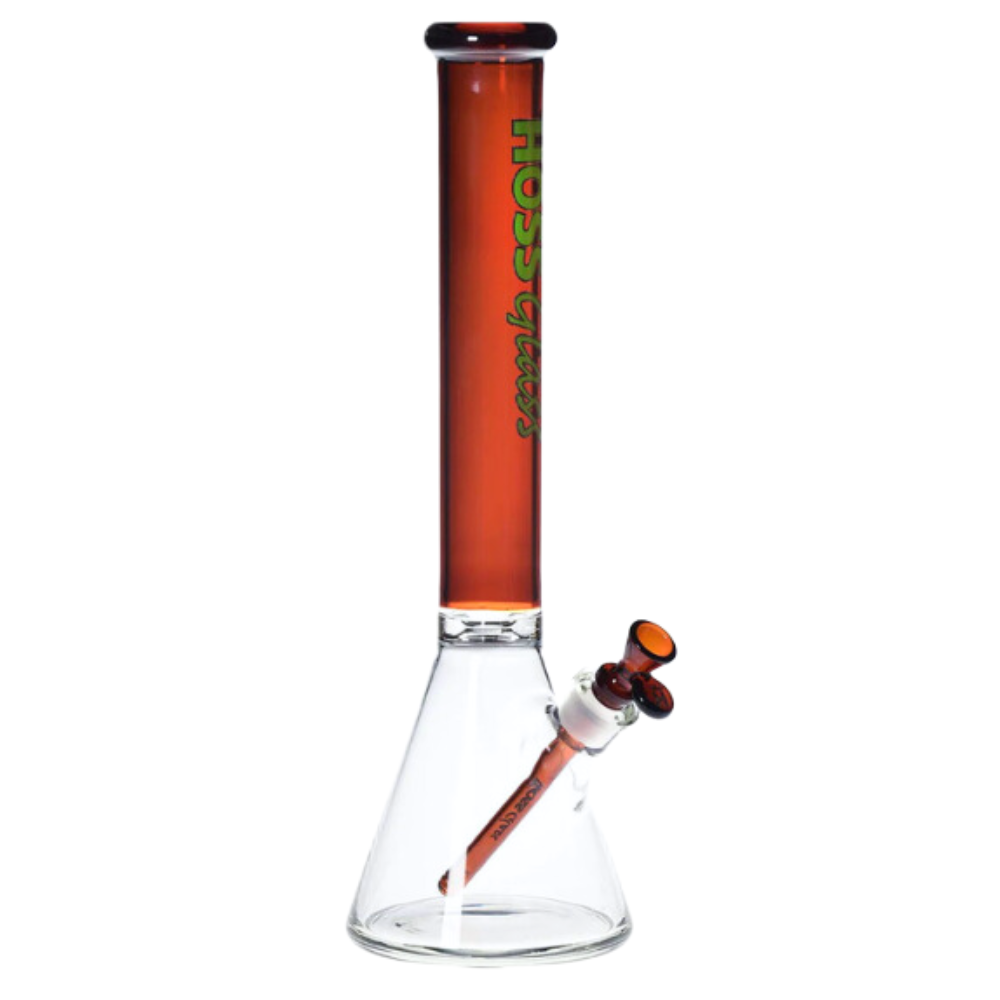 [H151 AMBER] 18" Hoss Glass Thick Beaker w/ Colored Top (Amber)