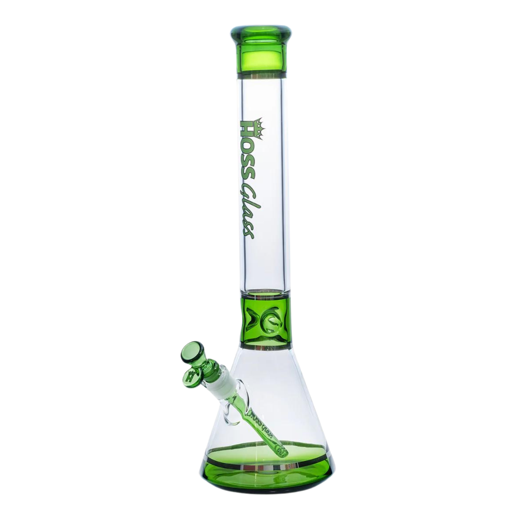 [H036 GREEN] 18" Hoss Glass Tri-Section Platinum Banded Beaker (Green)