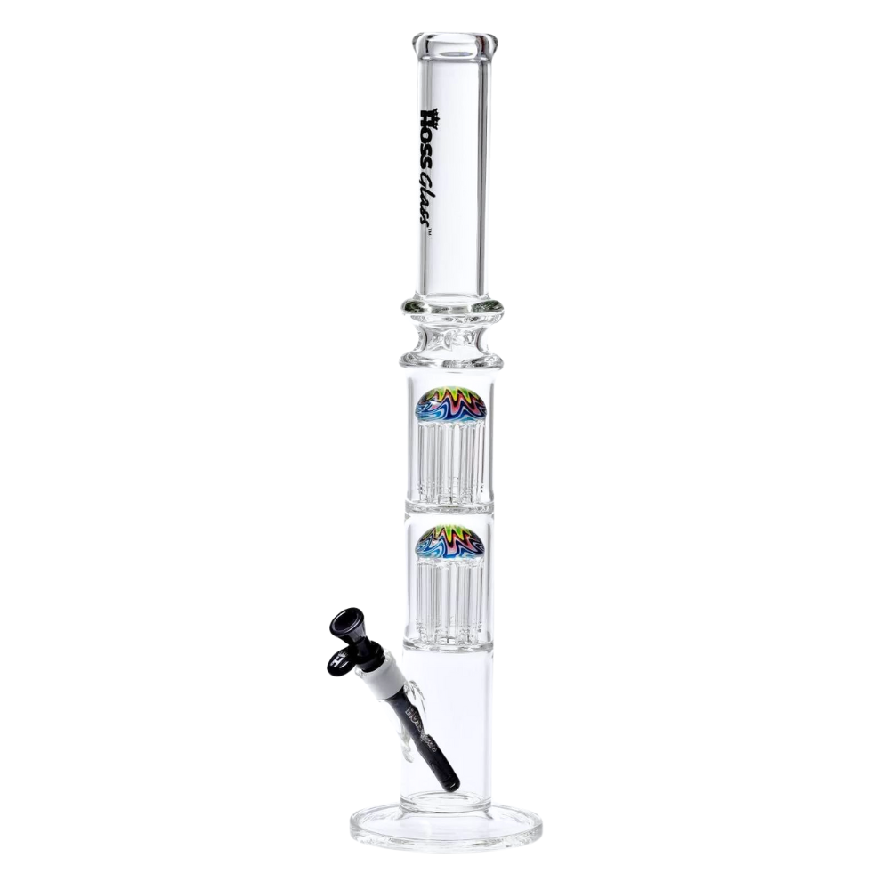 [Y054 BLACK] 22" Hoss Glass Straight with Double 8 Arm Reversal Percolator (Black)