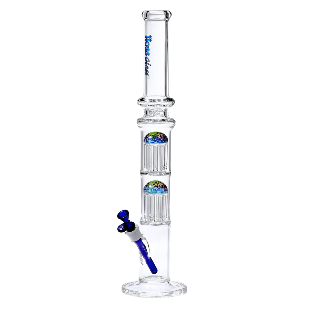 [Y054 BLUE] 22" Hoss Glass Straight with Double 8 Arm Reversal Percolator (Blue)